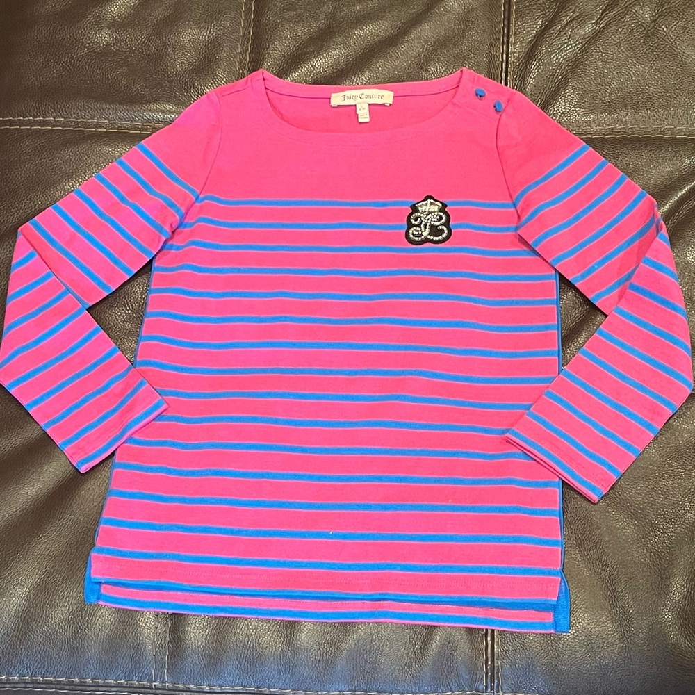 Juicy Couture top girls sz 8/10 pink striped bling logo
